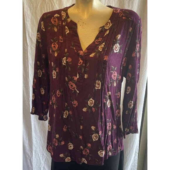 Monday Fun Tops - Womens Size XL Monday Fun Floral 3/4 Sleeve Pullover Blouse Tunic